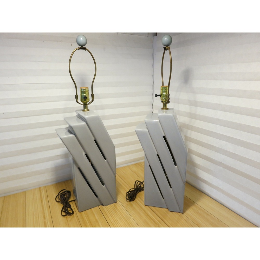 Vintage 1988‎ Harris Lamps Gray Geometric Modern 3-Stage Step Lamps (Set of 2)
